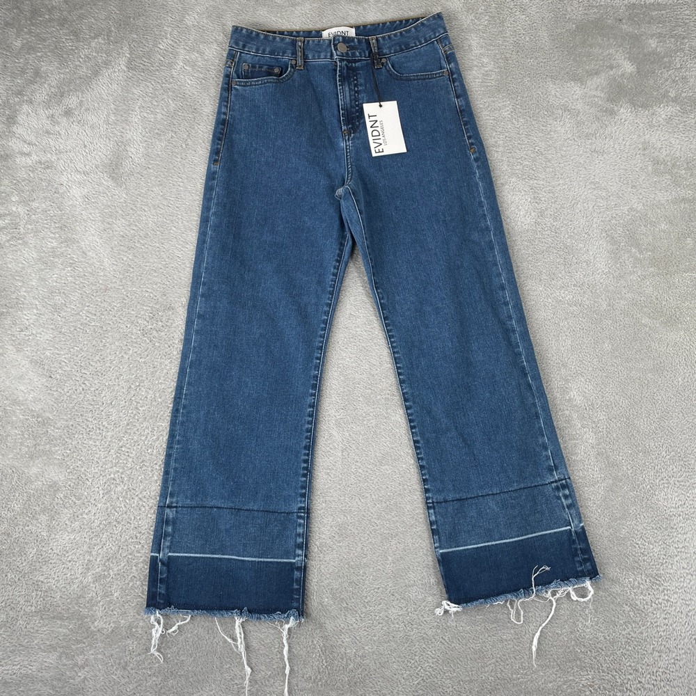 EVIDNT Malibu Flare Jeans Womens 26 Blue Raw Hem High Rise Wide Leg Stretch